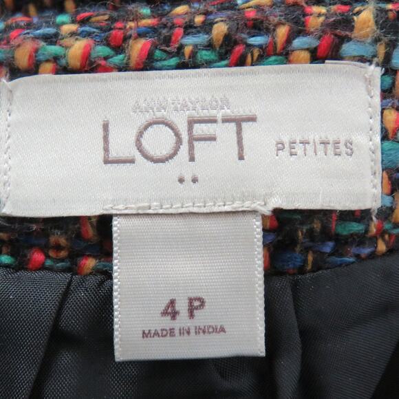 Ann Taylor LOFT Black Multicolor Rainbow Tweed Mini Skirt Size 4 Petite - Picture 8 of 9